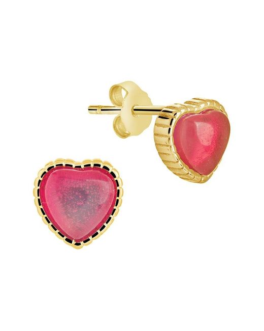 Sterling Forever Pink 14k Over Silver Ruby Heart Studs
