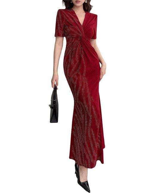 BURRYCO Red Short Sleeve Maxi Dress