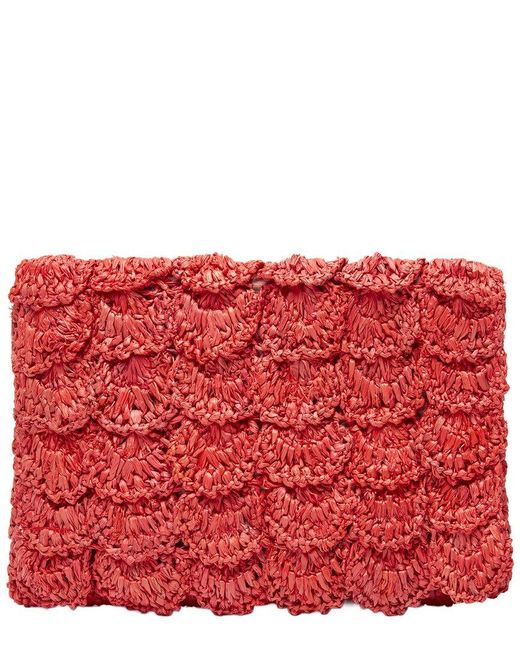 Mar Y Sol Red Lizzie Raffia Clutch