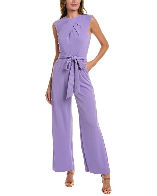 Tahari Tie Waist Jumpsuit in Purple | Lyst
