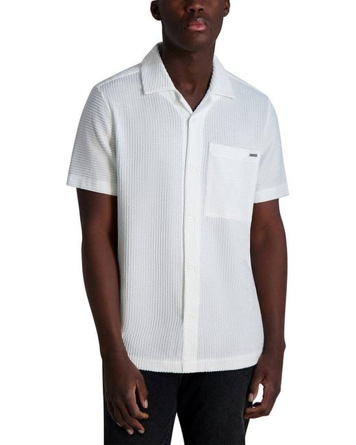 Karl Lagerfeld White Knit Jacquard Boxy Camp Shirt for men