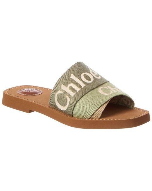 Chloé Green Woody Logo Canvas Slide