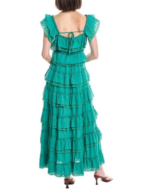 Beulah London Green Tiered Maxi Dress