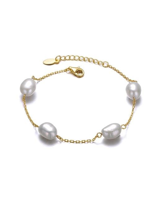 Genevive Jewelry Metallic 14k Over Silver 5.4-8.9mm Pearl Bracelet