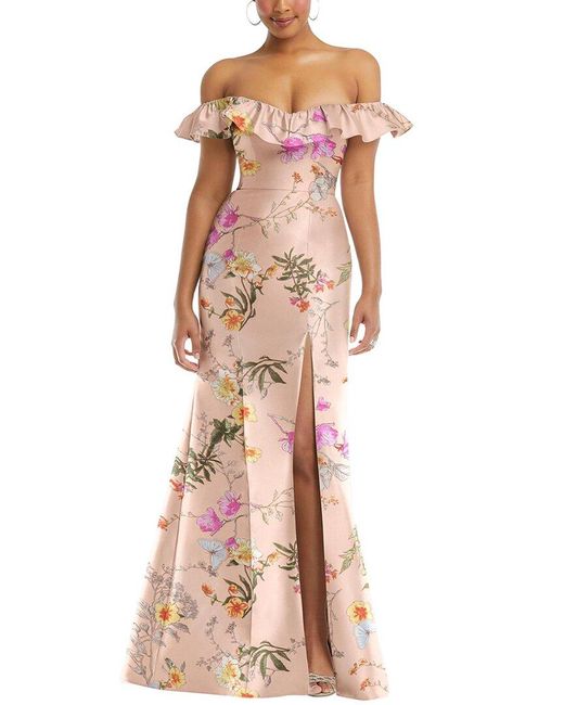 Alfred Sung Pink Off-the-shoulder Ruffle Neck Trumpet Gown
