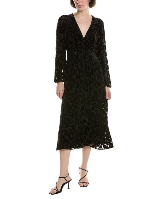 Johnny Was Black Wynnter Silk-Blend Midi Dress