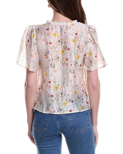 Vince Camuto White Tie-Front Princess Sleeve Linen-Blend Blouse