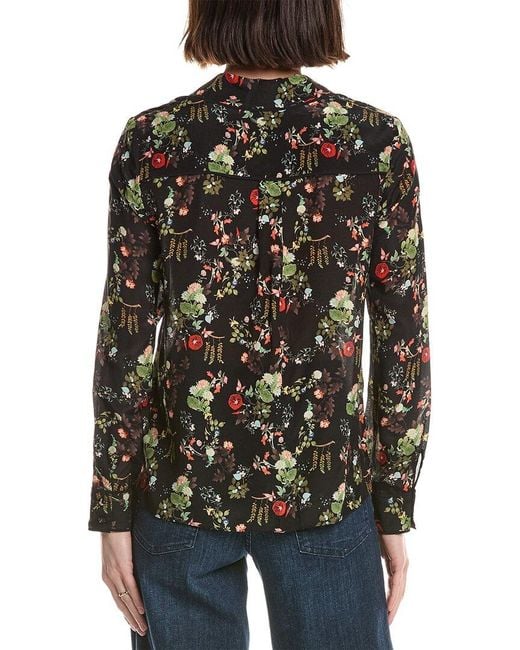 Alice + Olivia Black Willa Placket Silk Top