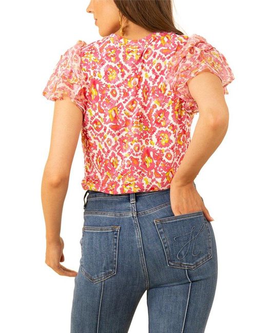 Hale Bob Blue Novalee Short Sleeve Top