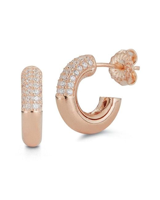 Glaze Jewelry White 14k Rose Gold Vermeil Cz Mini Hoop Earrings
