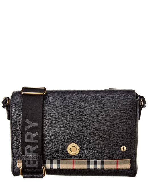 Burberry Note Medium Vintage Check & Leather Shoulder Bag in Black