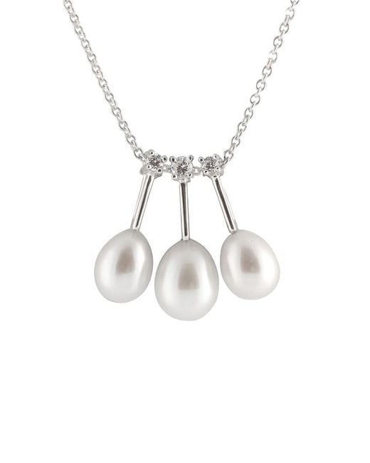 Splendid White Rhodium Over Silver 6.5-8mm Pearl Pendant