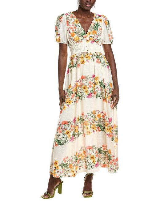 Maison Tara Metallic Short Sleeve Midi Dress