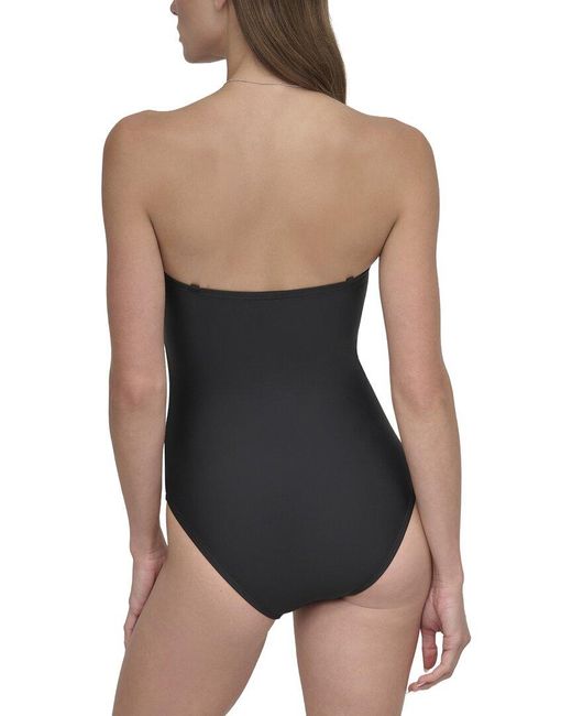 DKNY Black Shirred Bandeau Swimsuit