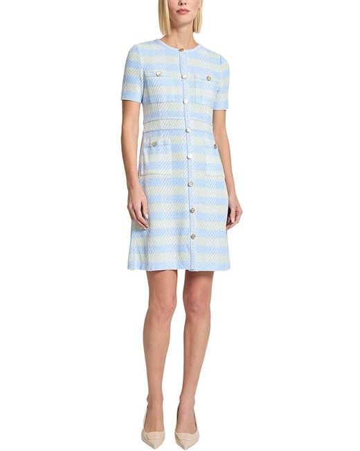 Misook Blue Bold Plaid Tweed Knit Sheath Dress