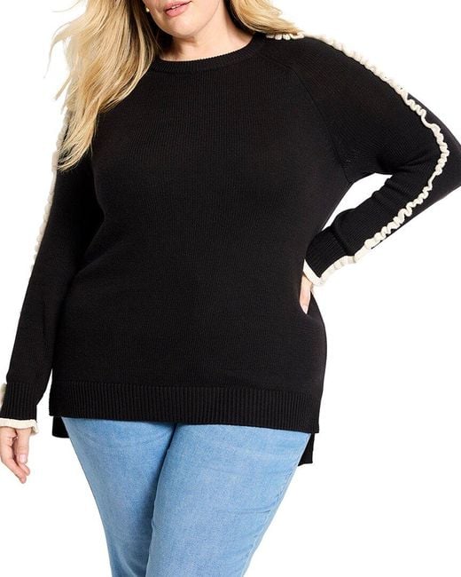 NIC+ZOE Black Plus Ruffled Down Sweater