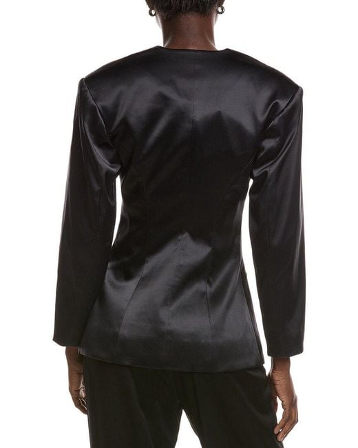Ganni Black Double Satin Fitted Blazer