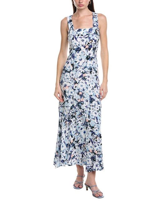 Vince Camuto Blue Smocked Back Challis Maxi Dress