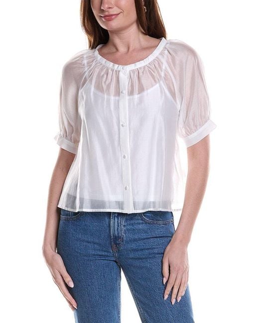 Vince Camuto White Scoop Neck Button Down Shirt