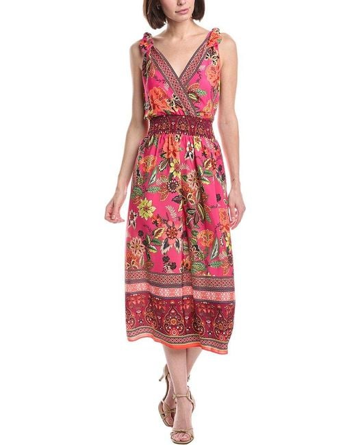 Eliza J Red Sleeveless Printed Midi Dress