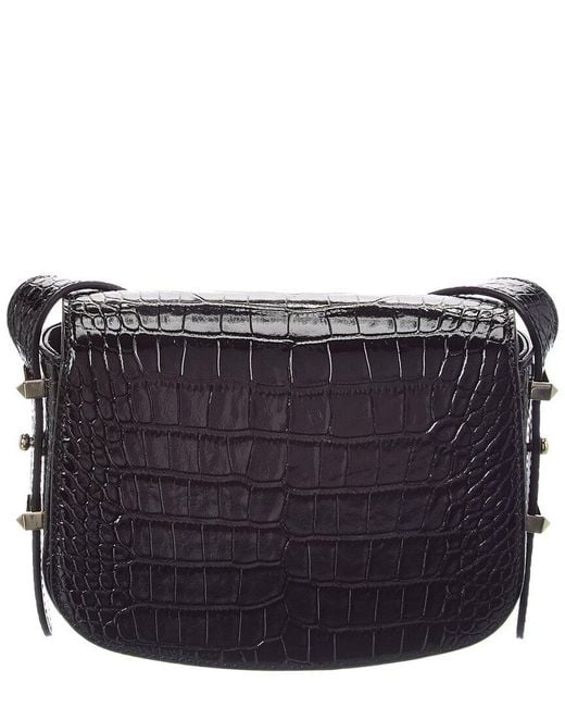 Jimmy Choo Black Croc-Embossed Leather Crossbody
