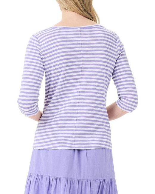 NIC+ZOE Purple Petite 3/4 Sleeve Stripe Boat T-Shirt
