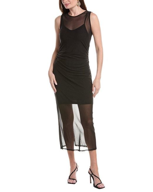 Laundry Black By Shelli Segal Shirred Midriff Stretch Mesh Column Dress