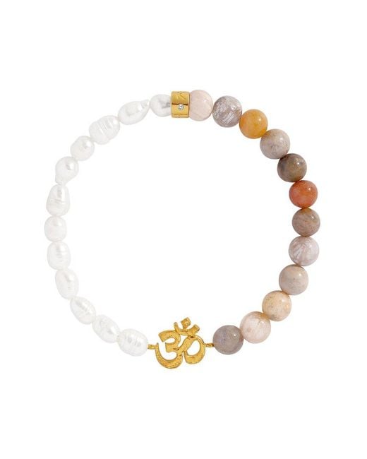Karma and Luck Metallic Plated African Opal Jasper/ Pearl & Pearl Beaded Bracelet