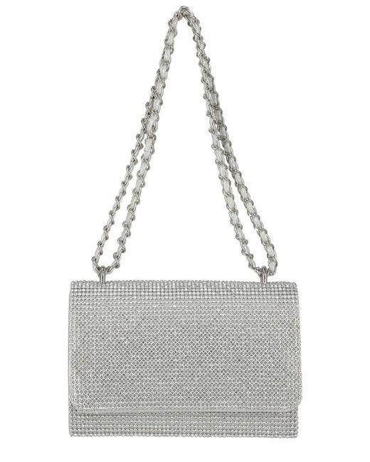 Jessica Mcclintock Gray Rosie Flap Crystal Mesh Clutch