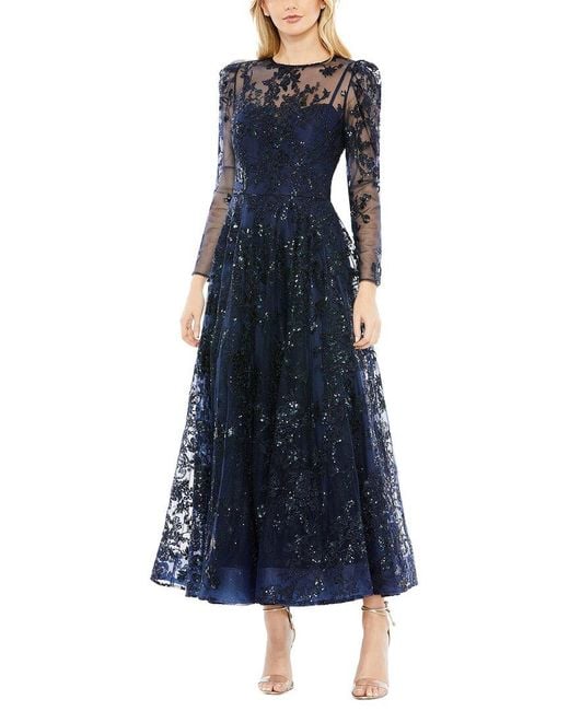 Mac Duggal Blue Embroidered A-Line Gown