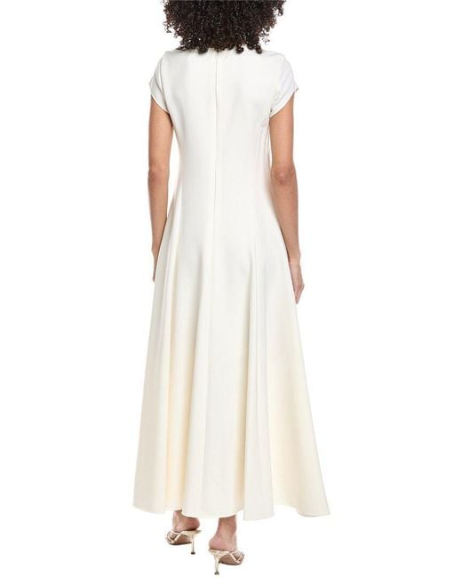 Oscar de la Renta White Floral Cut Out Silk-Lined Wool-Blend Maxi Dress