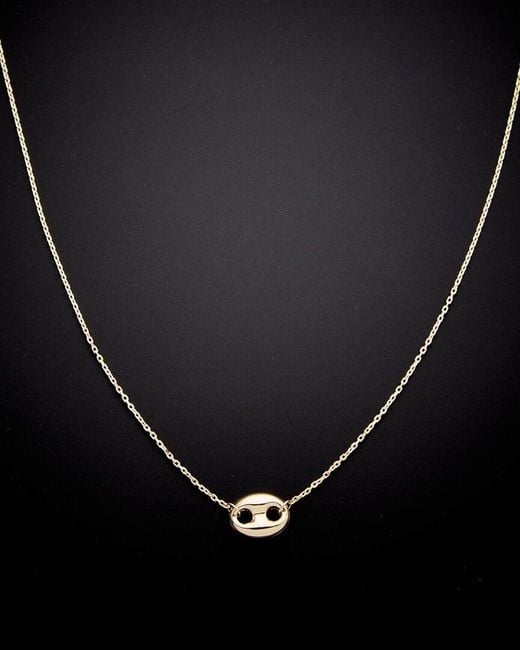 Italian Gold Black 14K Puffed Mariner Link Pendant Necklace