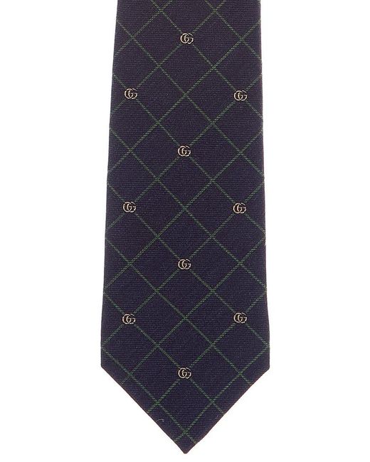 Gucci Blue Interlocking G Silk & Wool-Blend Tie for men