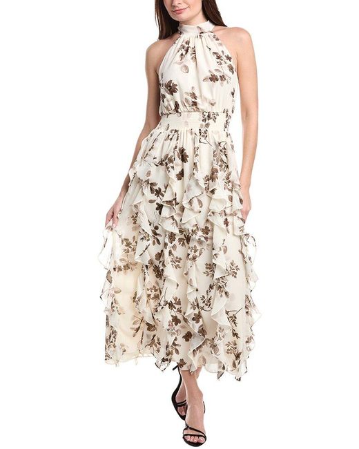 1.STATE Brown Flounce Cascading Maxi Dress
