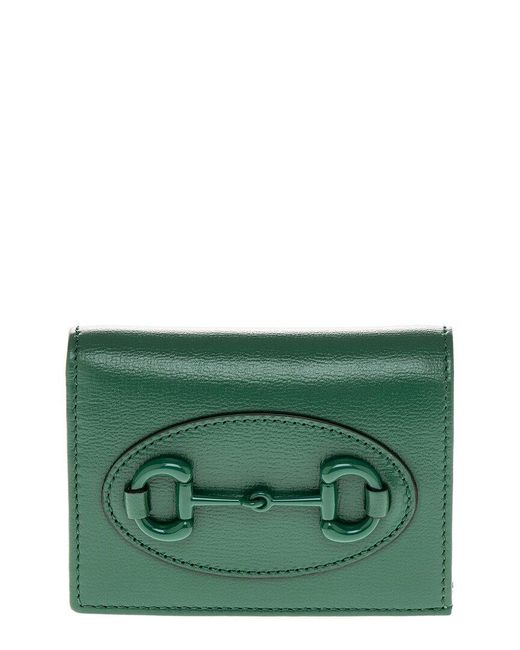 Gucci Green Horsebit 1955 Leather Card Case Wallet