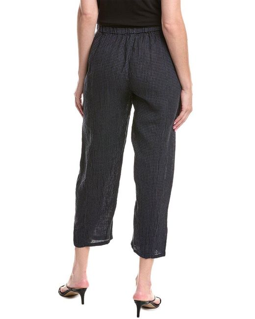 Eileen Fisher Black Cropped Seersucker Linen Lantern Pant