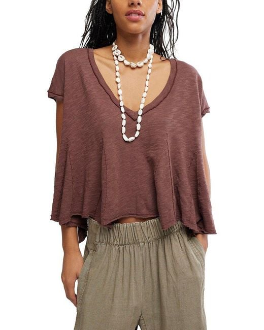 Free People Red Swing Along With Me Linen-Blend Top