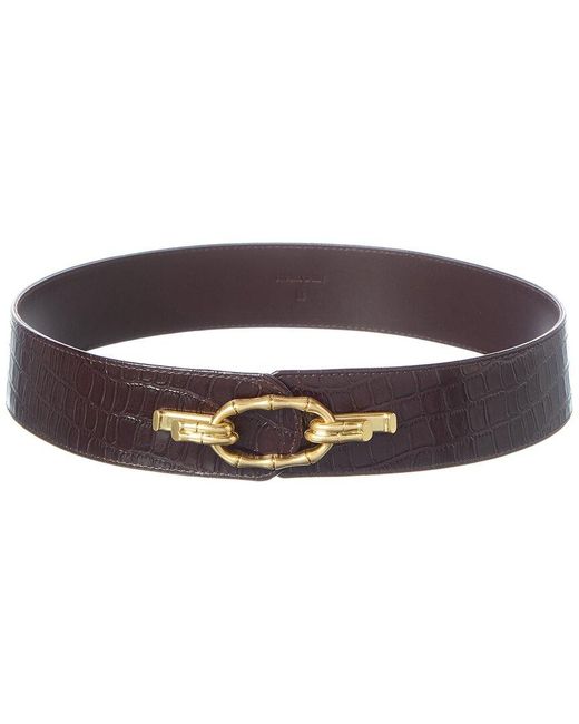 J.McLaughlin Brown Jayna Croc-Embossed Leather Belt