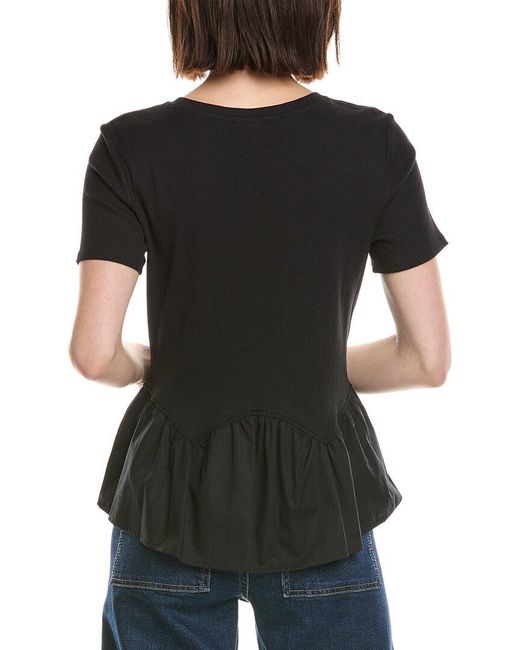 Cece Black Poplin Peplum Top