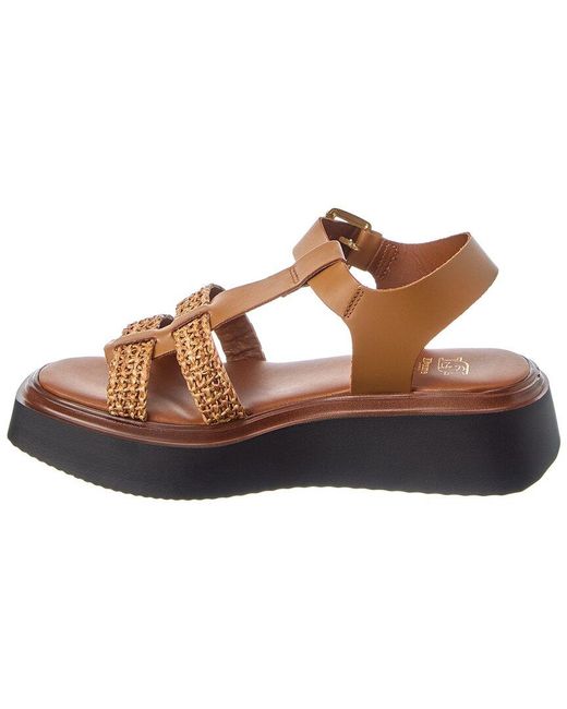 Dune Brown Lyons Raffia & Leather Sandal