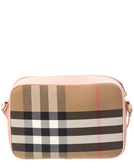 Burberry Pink Check Canvas & Leather Camera Bag