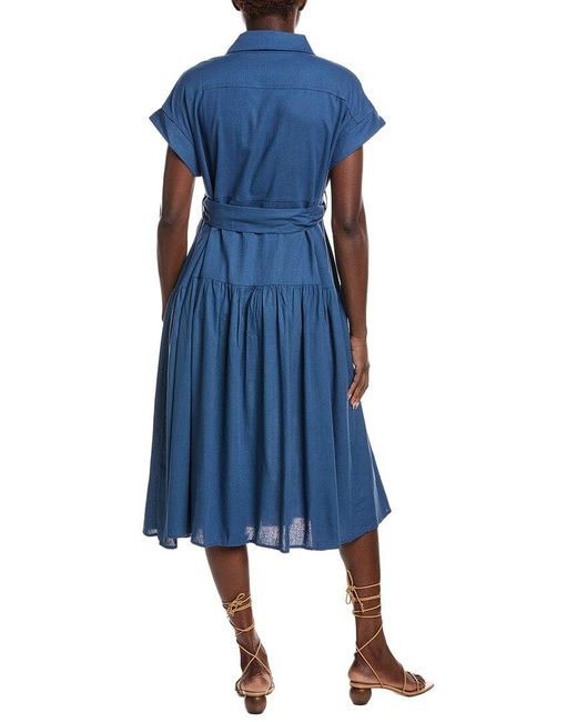 Gracia Blue Cap Sleeve Linen-Blend Shirtdress