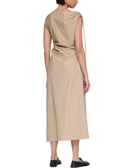 Lafayette 148 New York Natural Gathered Tie Cap Sleeve Dress