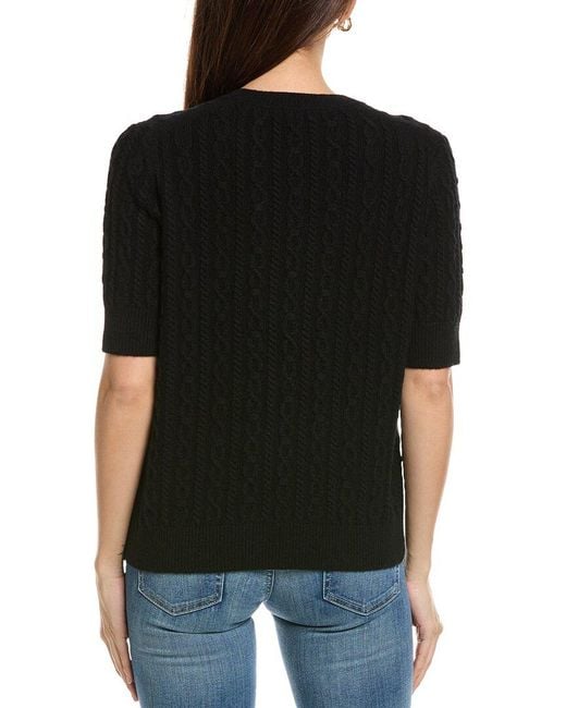 Lafayette 148 New York Black Cashmere Short Sleeve Cabled Crew Neck