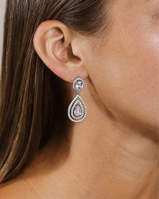 Sterling Forever White Cz Cheyenne Drop Stud Earrings