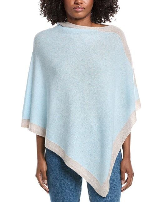Forte Blue Cashmere Contrast Trim Cashmere Poncho