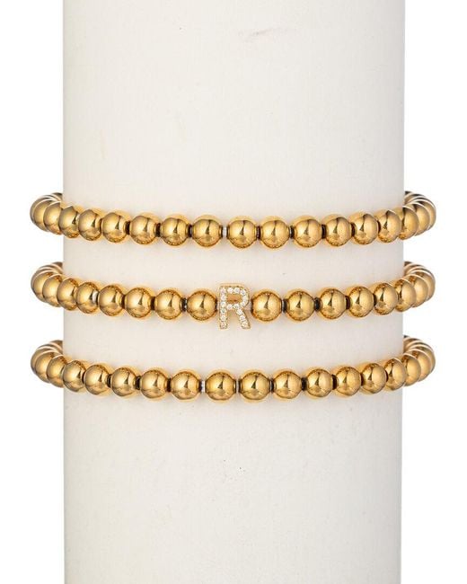 Eye Candy LA Metallic Luxe Collection Titanium Cz 3pc Initial Stretch Bracelet Set (a-z)