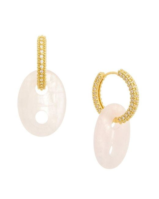 Crystal Haze Jewelry Metallic 18K Plated Rose Quartz Cz Dangle Earrings