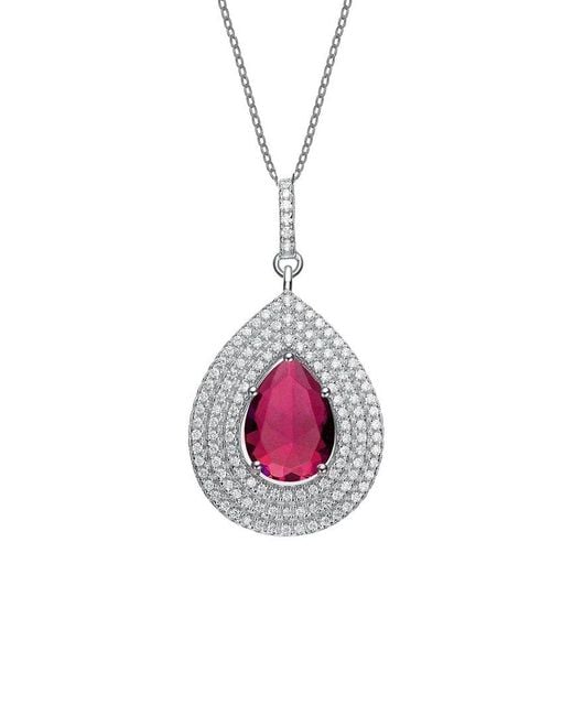 Genevive Jewelry Pink Silver Cz Pendant