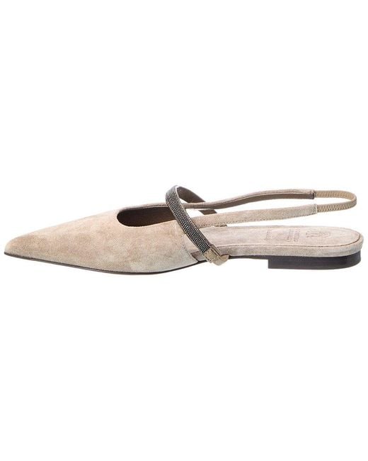 Brunello Cucinelli Natural Suede Slingback Flat